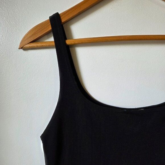 EUC ZARA BLACK SCOOP NECK BODYCON MIDI DRESS MINIMALIST SIZE L - Picture 7 of 14